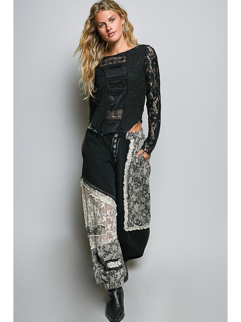 POL Midnight Manor Patchwork Joggers in Black - Picture 6 of 11